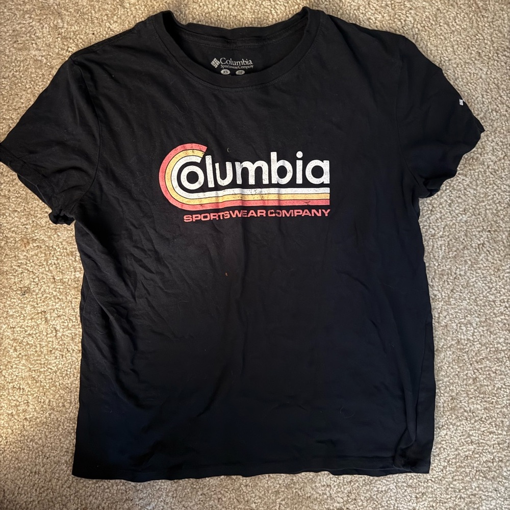 Columbia Black Tee with Retro Rainbow Logo